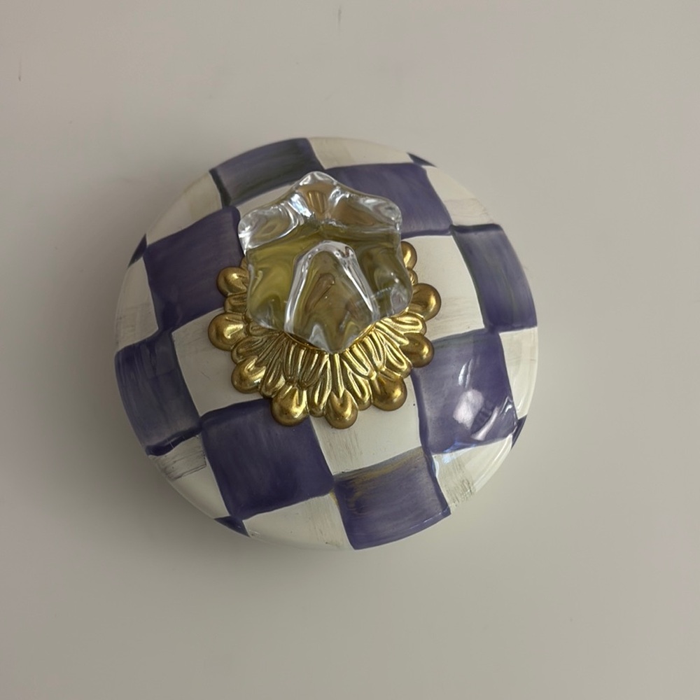Mackenzie-Childs Hand-Painted Checkered Ceramic Teapot - Violet & White - Picture 2 of 11